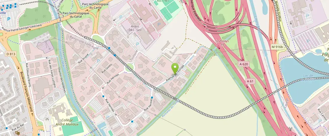 Plan du quartier montrant le centre HTC Santé, 2 avenue de l'Europe à Ramonville-Saint-Agne